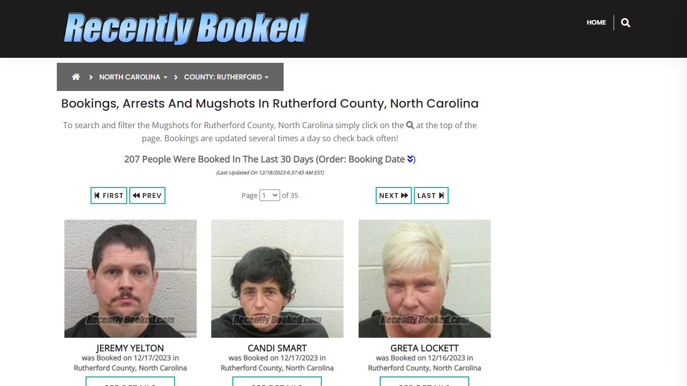 Bookings, Arrests and Mugshots in Rutherford County, North Carolina